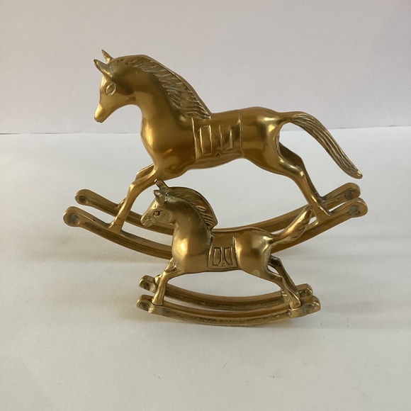 Vintage Other - Lot Of 2 Vintage Solid Brass Rocking Horse Figurine Equestrian Home Decor MCM